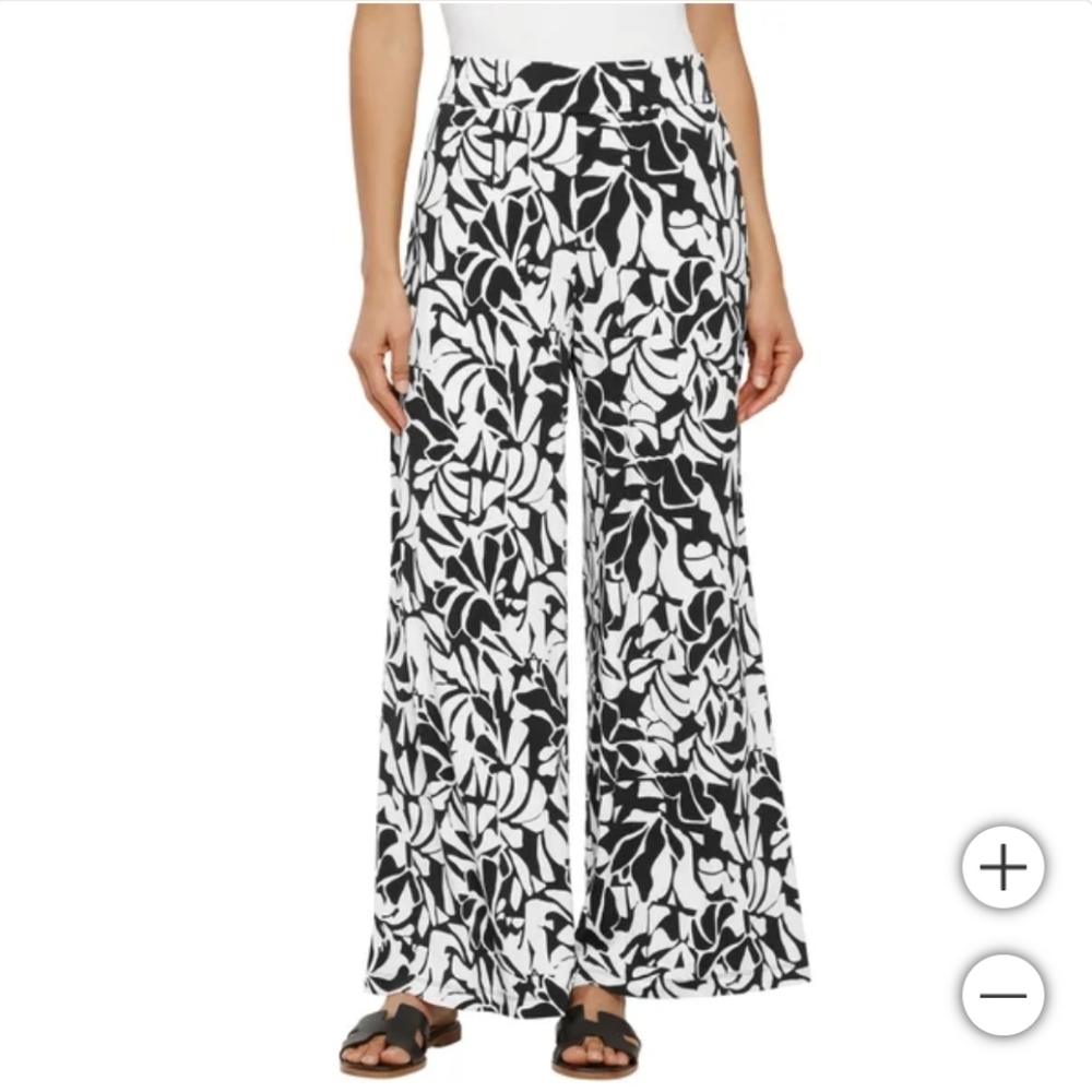 NWT Three Dots Women's Pull-On Pant Black/White